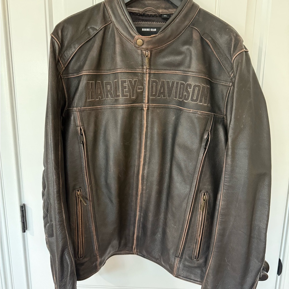 Harley-Davidson Brown Bomber Jacket with Distressed Leather
